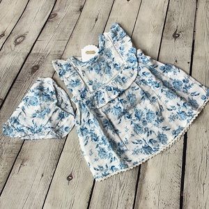 MudPie Blue Muslin Floral baby dress with bloomer